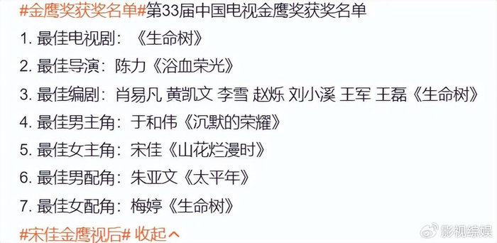 金鹰奖宋佳于和伟拿奖无悬念，携手冲刺飞天奖集齐大满贯可能性大，图片 1
